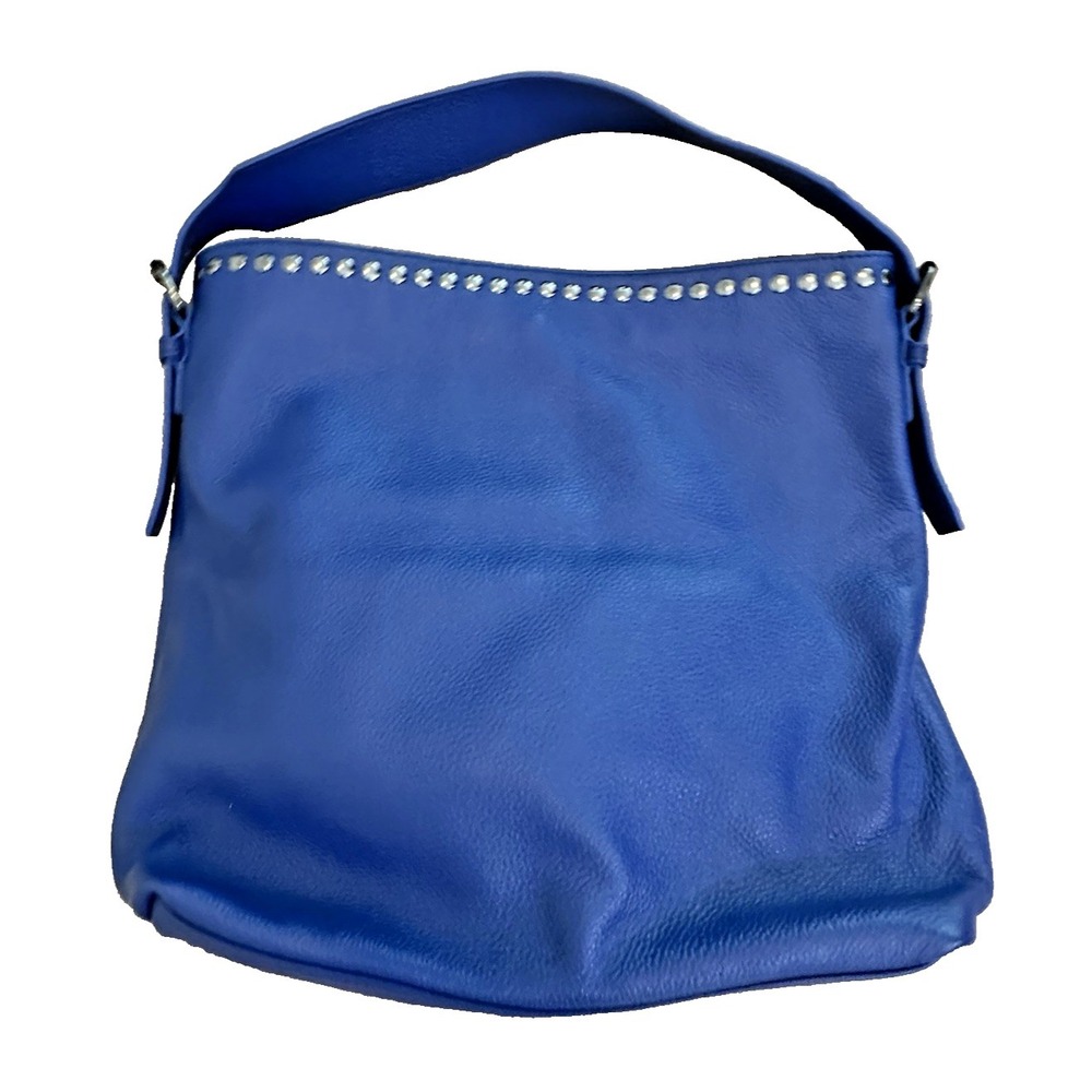 Laggo Blue Leather Purse Pebbled Shoulder Bag Grommet Detail